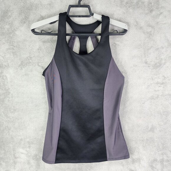 Womens FABLETICS Strappy Athletic Tank Top Built In Bra Black Purple Size S - Picture 2 of 7